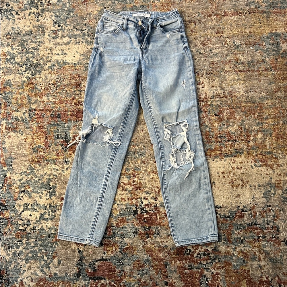Casual Light Blue Distressed Boyfriend Jeans